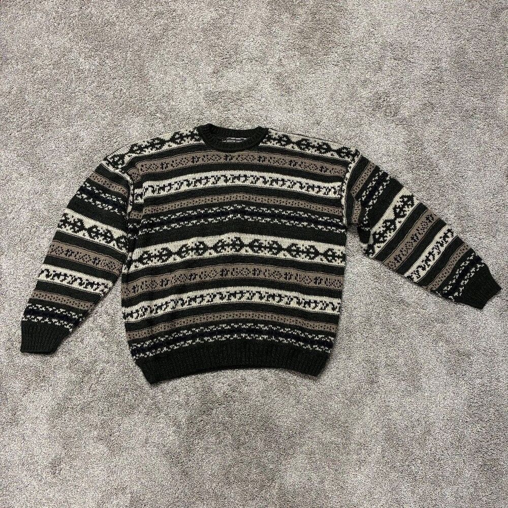 VTG David Taylor 90s Fair Isle Crew Neck Sweater 2XL Green Preppy Grandpacore